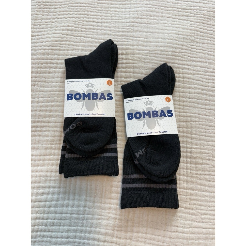 Bombas Socks Black Crew Calf Men's Unisex Size Large Honeycomb Arch Support NEW